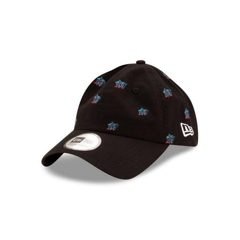 MLB Miami Marlins All Over Logo Casual Classic Adjustable (YSV1965) - Black New Era Caps